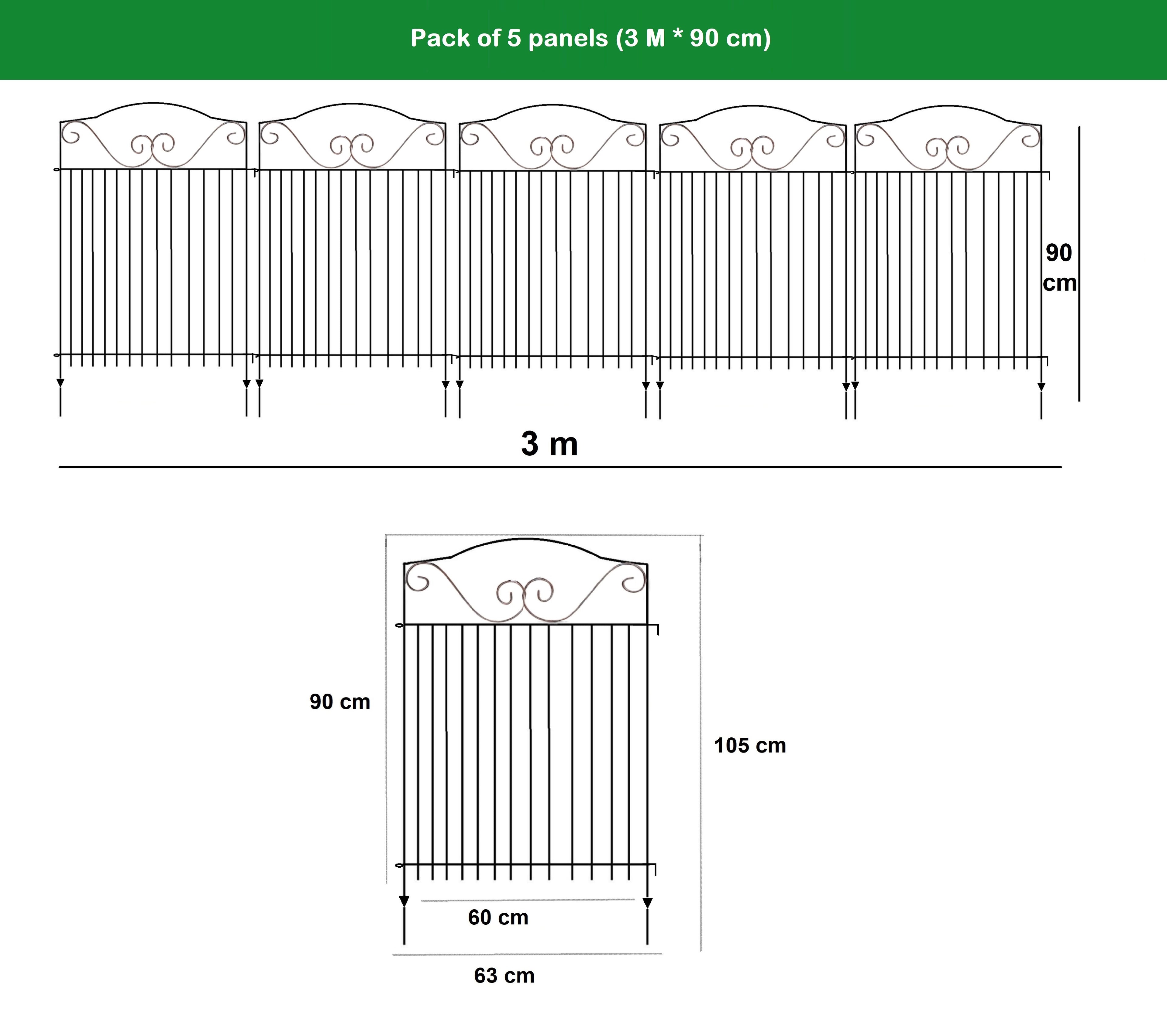 Premium Metal Garden Fence Set (Set of 5 Panels) – Decorative No-Dig Border