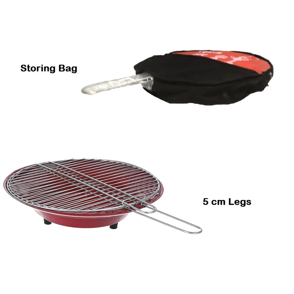Small portable grill with a storing bag and 5 cm legs on a white background