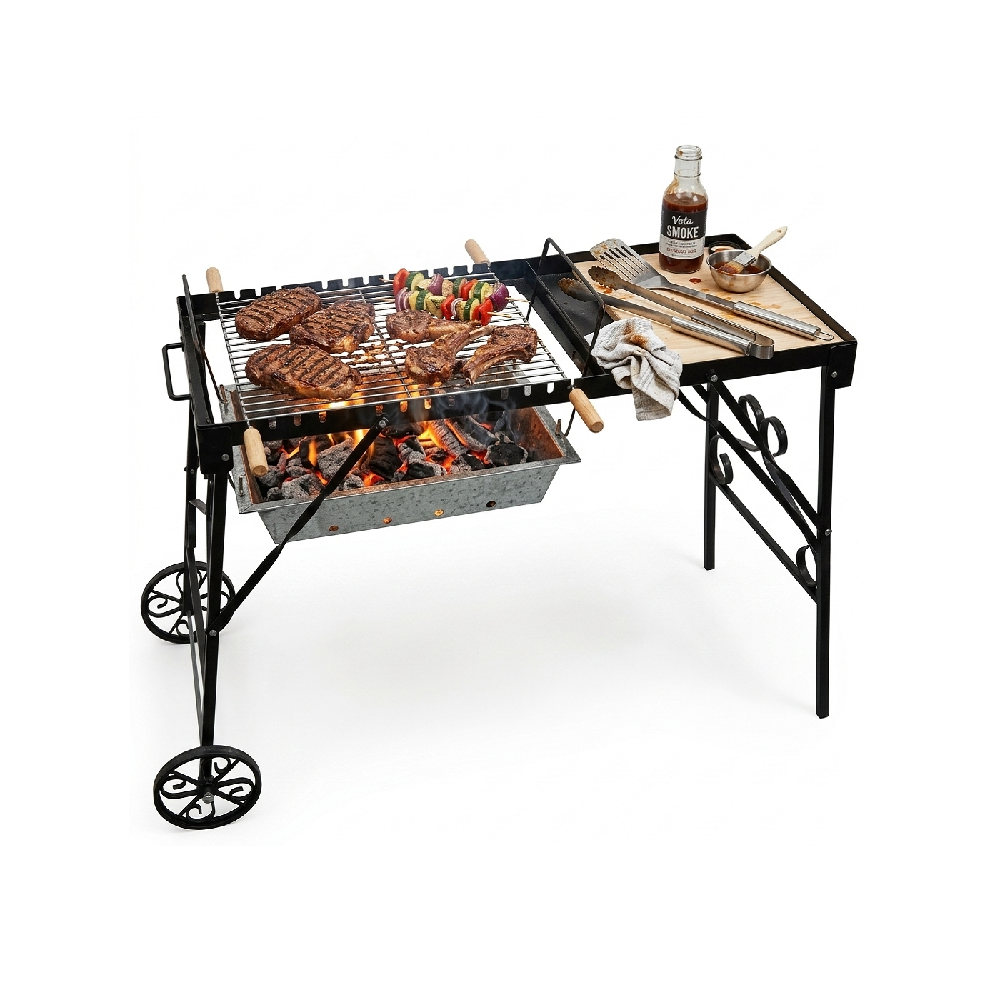 Vota Rustic Garden Charcoal Grill with Serving Rack -Dynamic Airflow Edition -3 Heat Levels