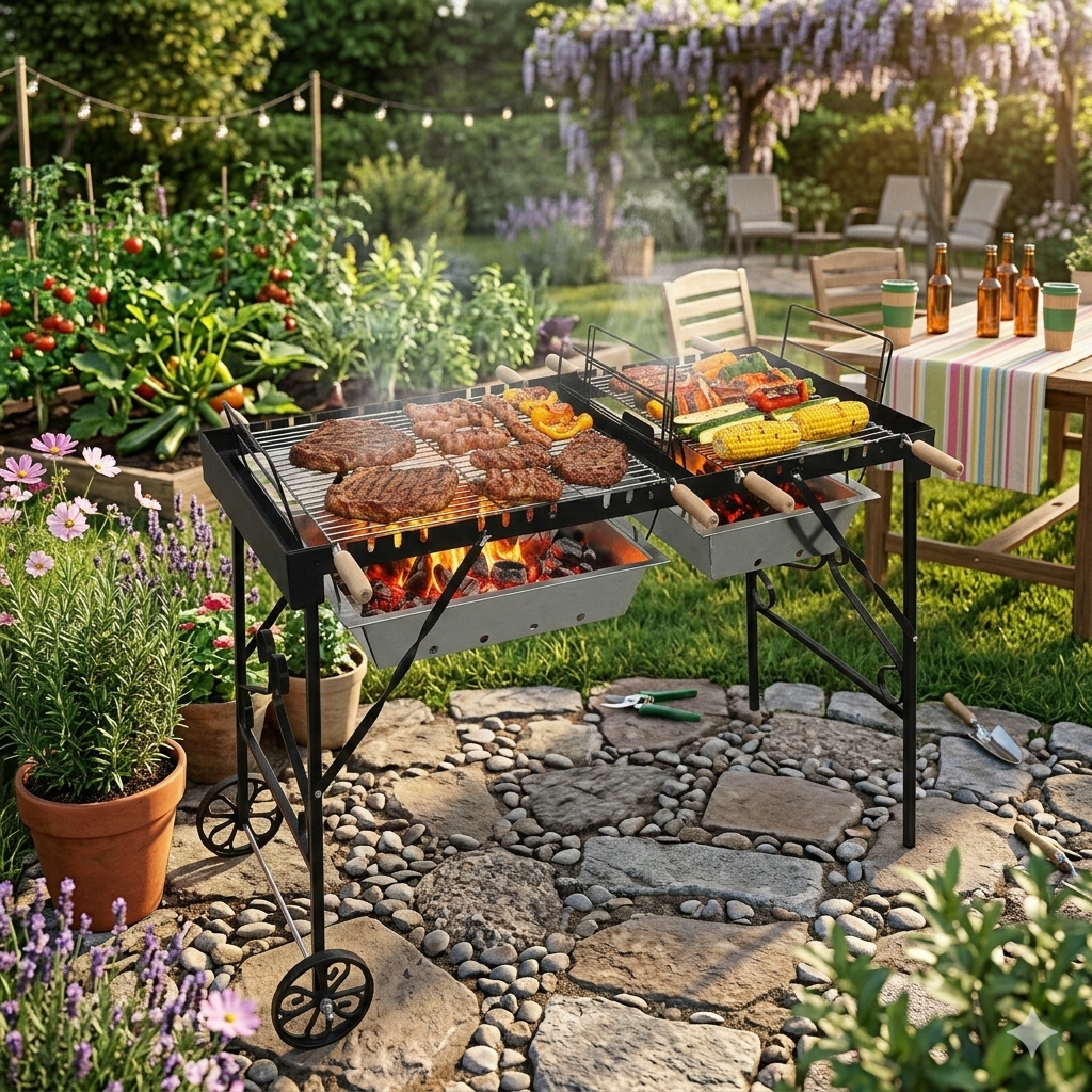 Vota Rustic Garden Double Charcoal Grill -Dynamic Airflow Edition -3 Heat Levels