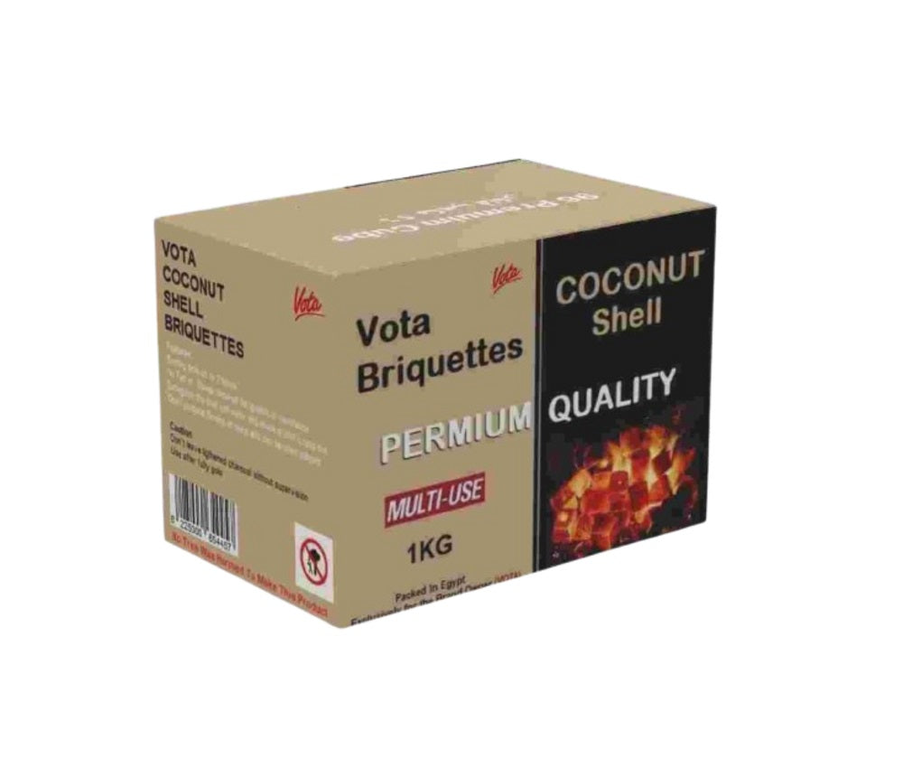 Vota Premium Coconut Shell Charcoal Briquettes | 1KG Eco-Friendly Indoor & Outdoor Grill Fuel