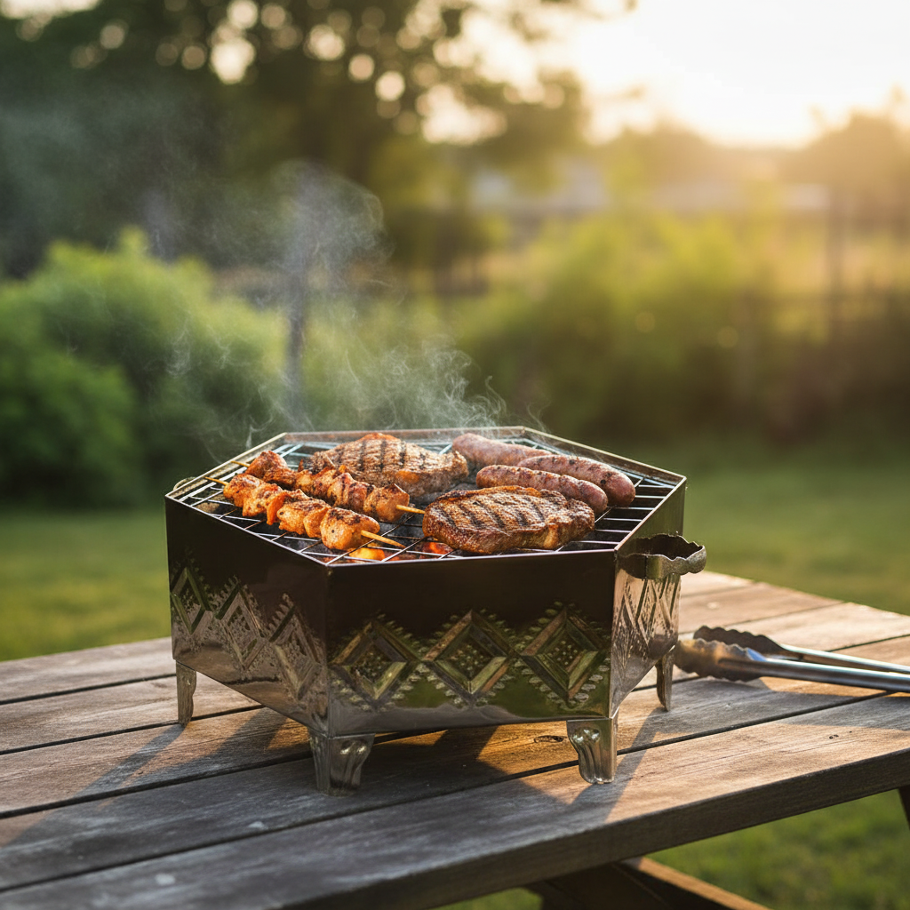 Elite Rust-Resistant Indoor BBQ Grill - Hexagonal Decorative Centerpiece