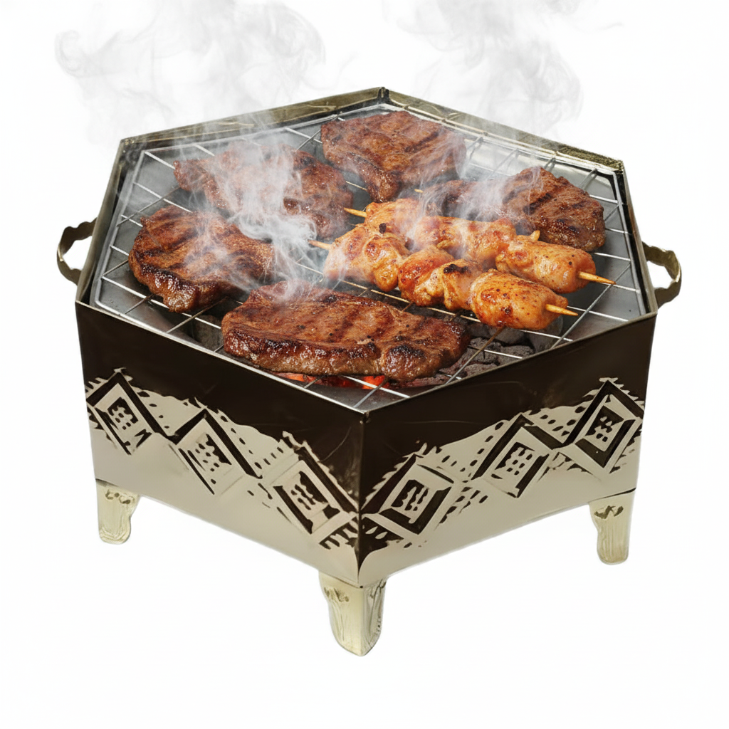 Elite Rust-Resistant Indoor BBQ Grill - Hexagonal Decorative Centerpiece