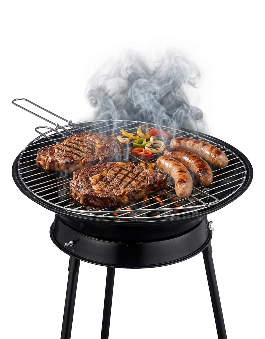 Extended-Height Round Camping Grill – Heavy-Duty Outdoor BBQ with Reinforced Support