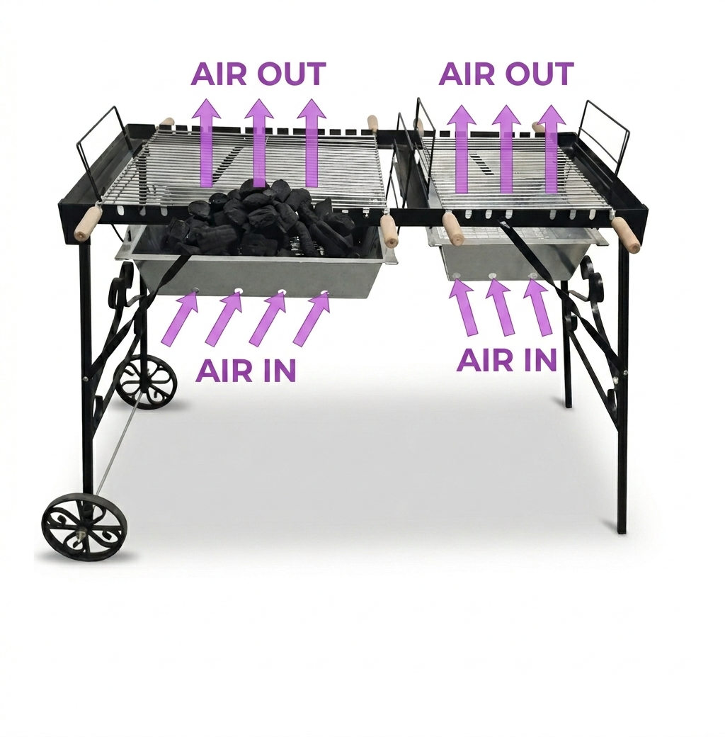 Vota Rustic Garden Double Charcoal Grill -Dynamic Airflow Edition -3 Heat Levels