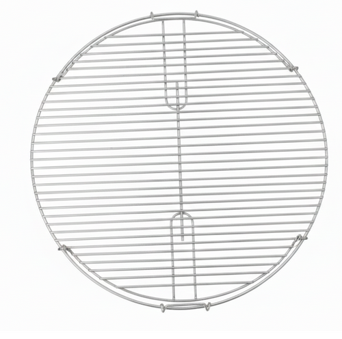 Round metal grill grate on a white background