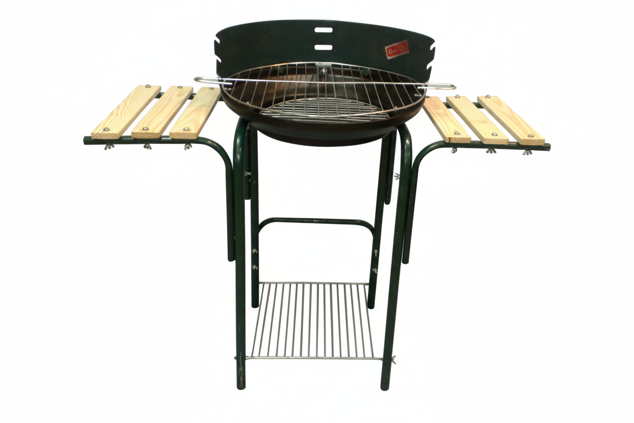 Barbecue grill with folding table on a white background Vota garden charcoal grill شوايه فحم للتراس فوتا 