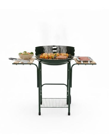 Portable grill with food on a white background