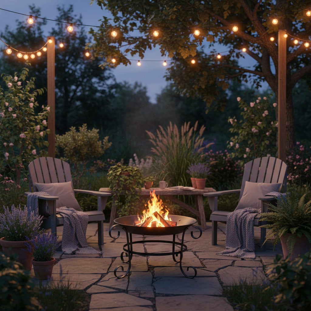 موقد نار ريفي للحديقة | موقد حطب خارجي مصنوع يدويًا من الحديد المطاوع