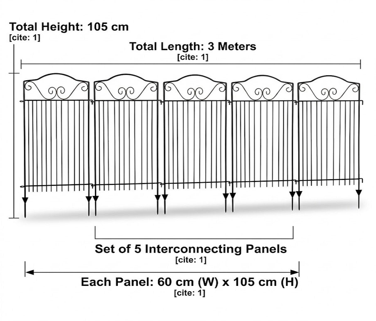 Premium Metal Garden Fence Set (Set of 5 Panels) – Decorative No-Dig Border