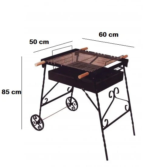 Barbecue grill with dimensions labeled on a white background vota garden grill شوايه فوتا للحديقه