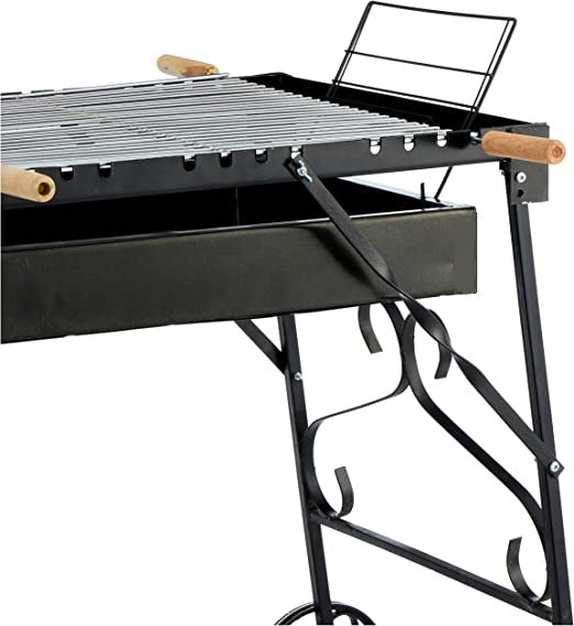 Black barbecue grill with wooden handles on a white background votagrills charcoal grill m شوايه فحم فوتا للحدبقه معدن 