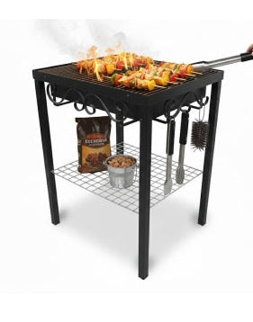 Portable grill with food being cooked on a white background votagrills charcoal grill m شوايه فحم فوتا للحدبقه معدن 